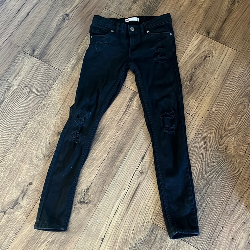 Girls size 12 super skinny black distressed denim